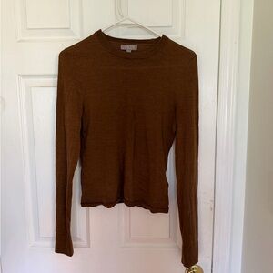 J. Crew Slim Long-Sleeve Merino Wool Crewneck Top in Chestnut Brown